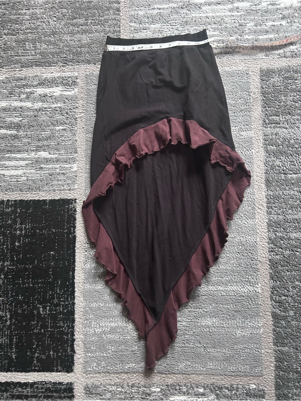 Women’s Black Asymmetrical Ruffle Hem Skirt - Brown Trim